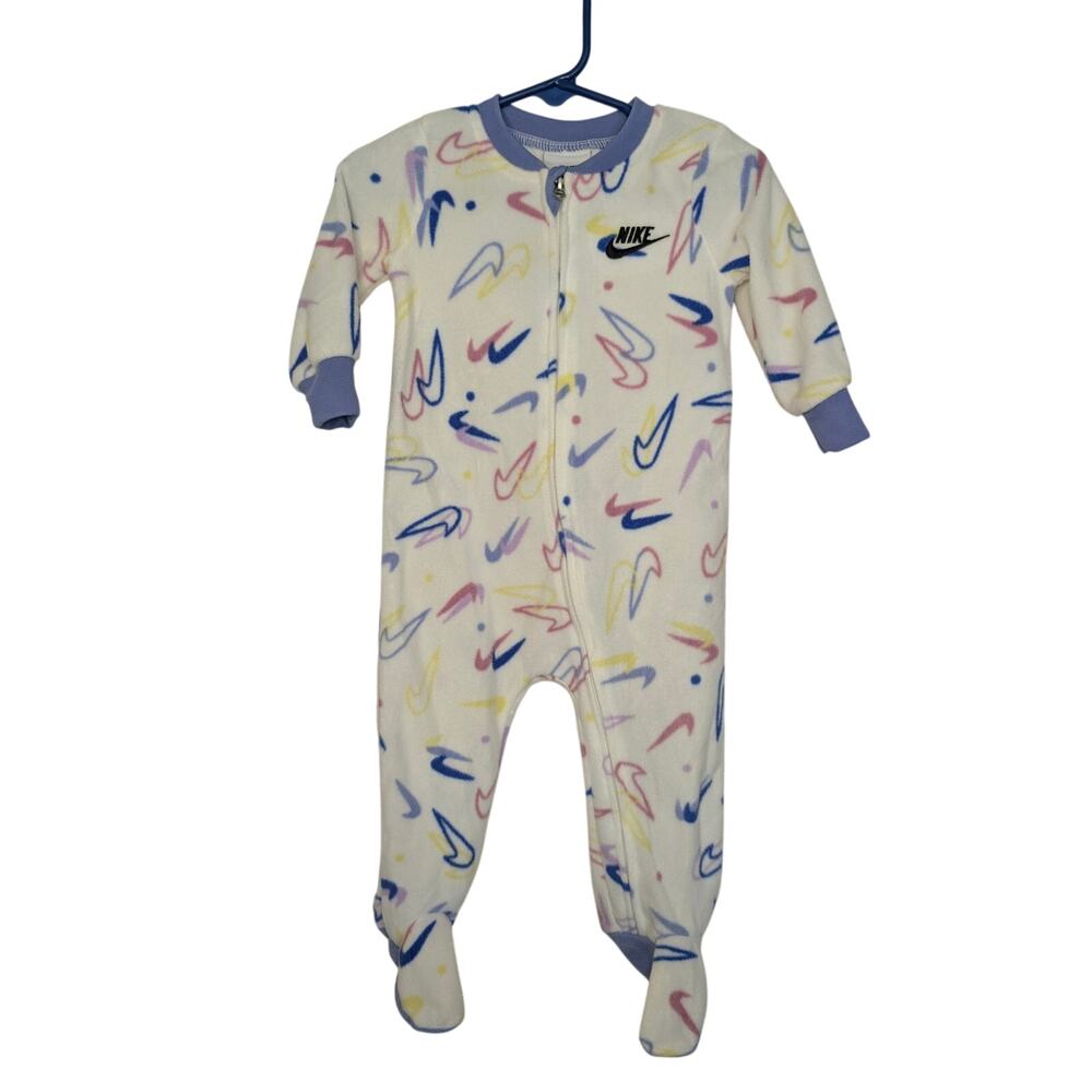 Nike Girls Infant Sleepwear, Nike Check Logo Fleece Sleeper, Sz 9 mos